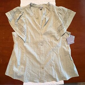 👚 2 Piece Falls Creek Sage Flutter Ruffle Sleeve Top with White Tank size Large